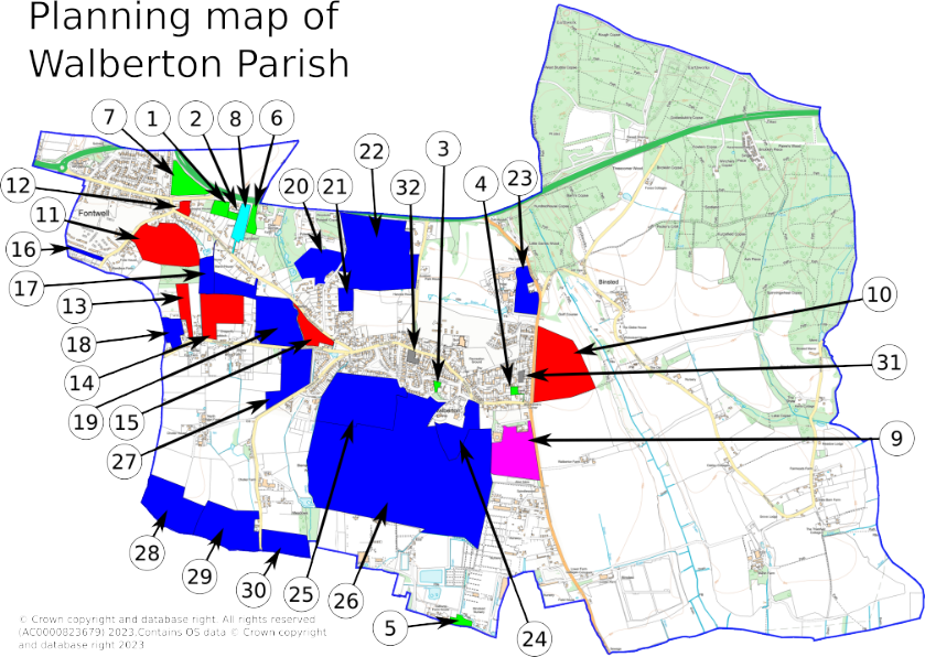 Planning map of Walberton Parish showing current sites of interest